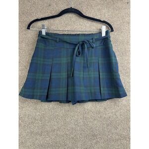Hollister Skort Womens XS Green Plaid Pleated Short Lined Pockets Drawstring